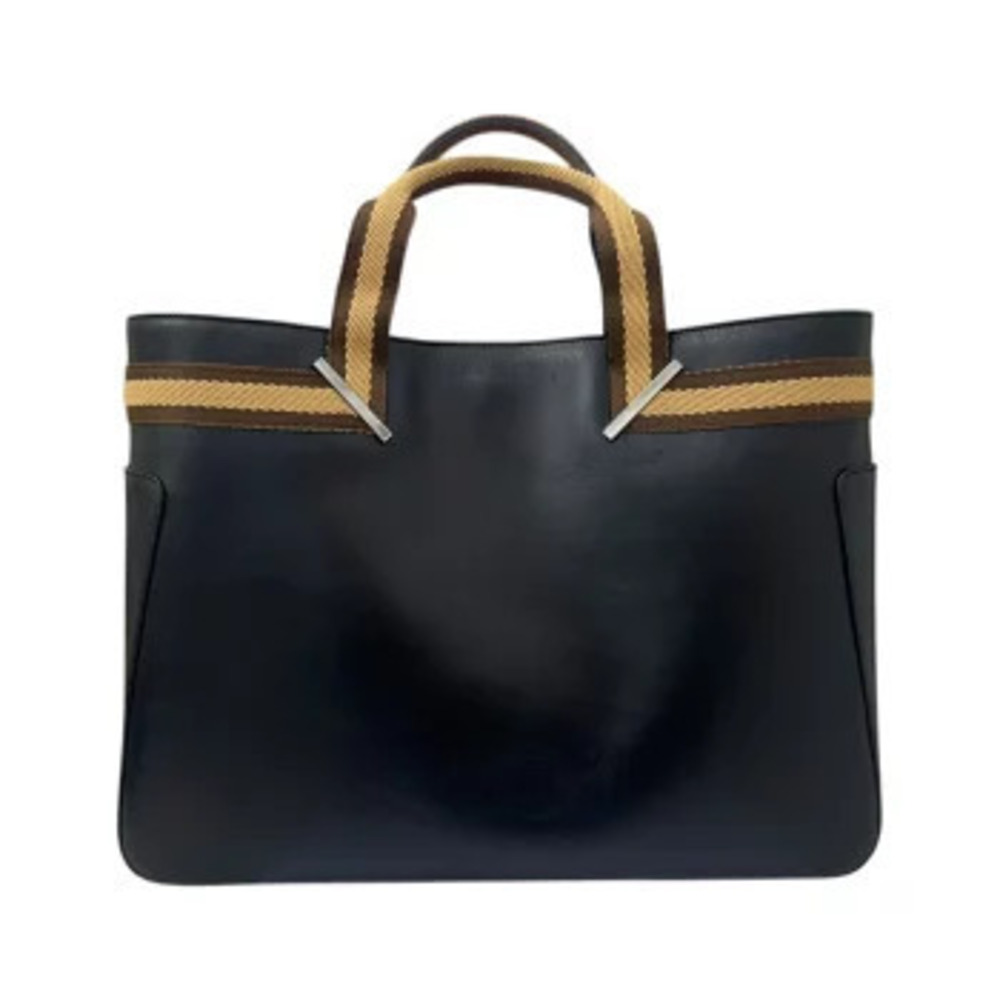 Gucci black leather Web Top Handle Bag canvas webbing trim